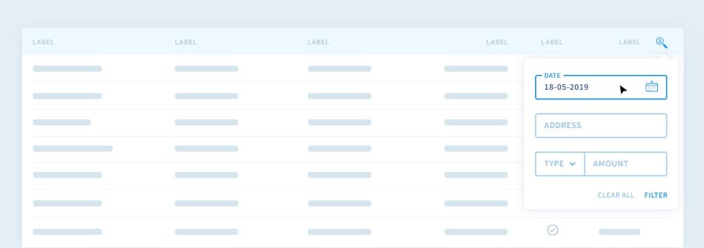 Example of table filtering